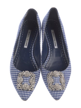 Manolo Blahnik Plaid Print Crystal Embellishments Flats