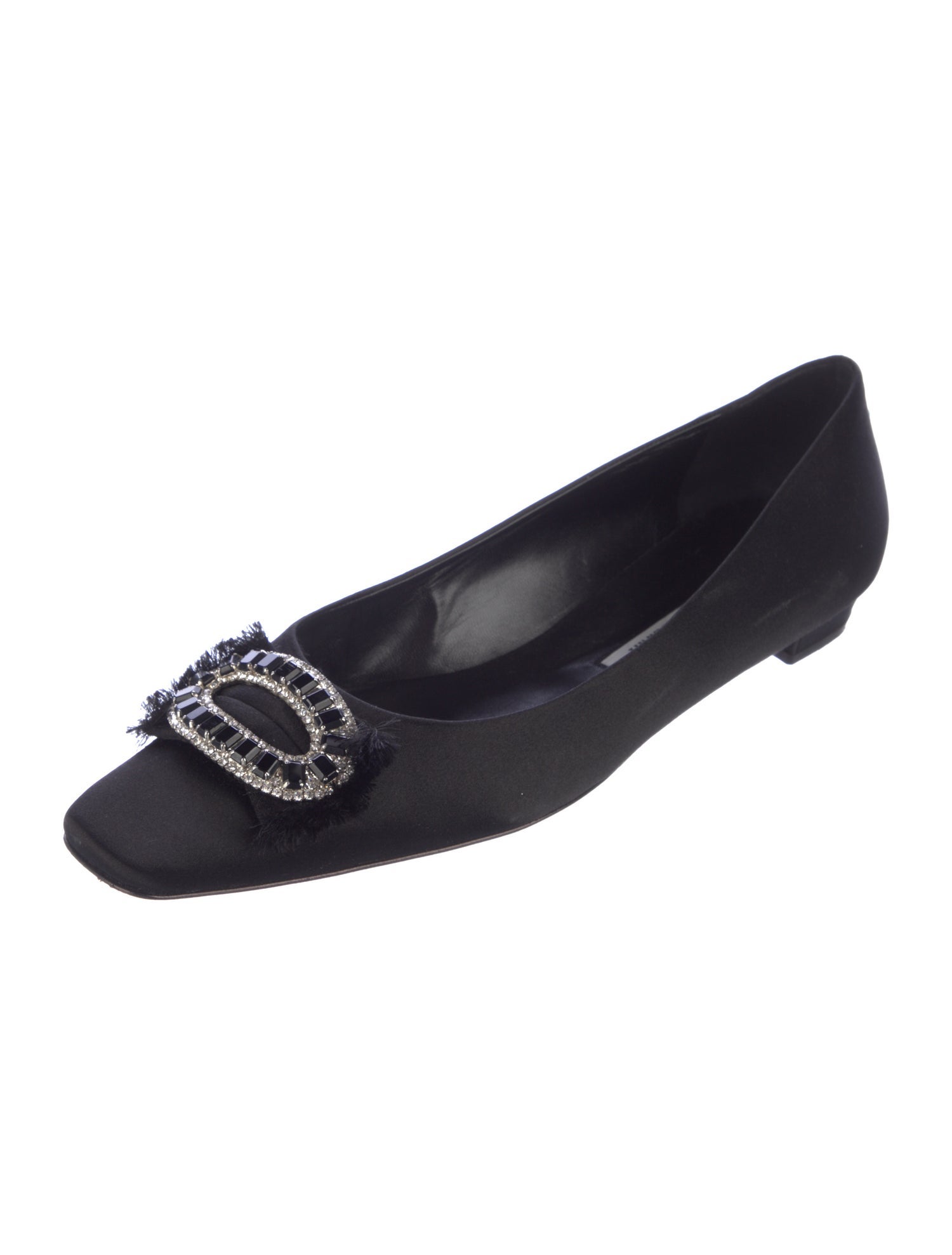 Manolo Blahnik Satin Crystal Embellishments Flats