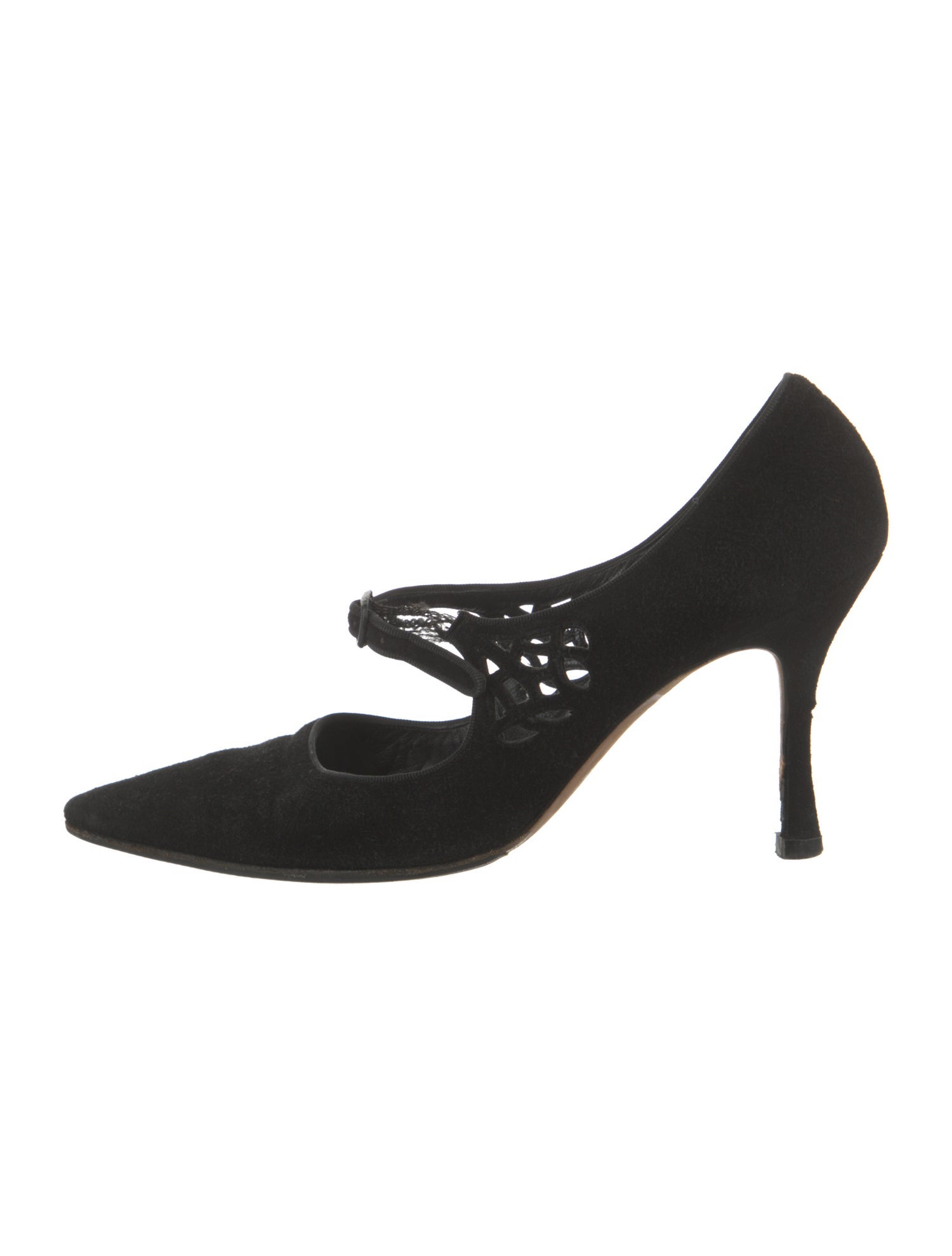 Manolo Blahnik Suede Cutout Accent Pumps