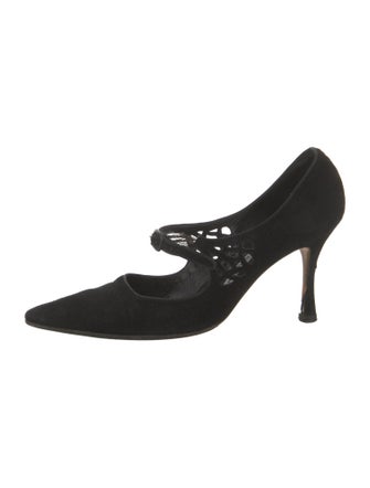 Manolo Blahnik Suede Cutout Accent Pumps