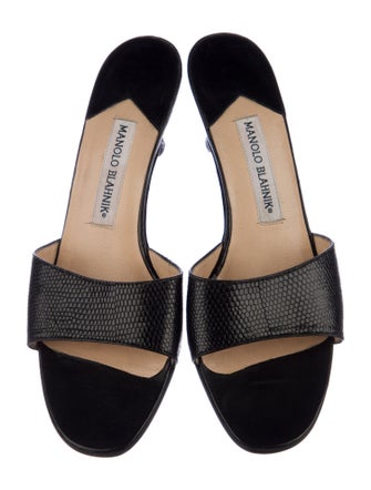 Manolo Blahnik Leather Animal Print Slides