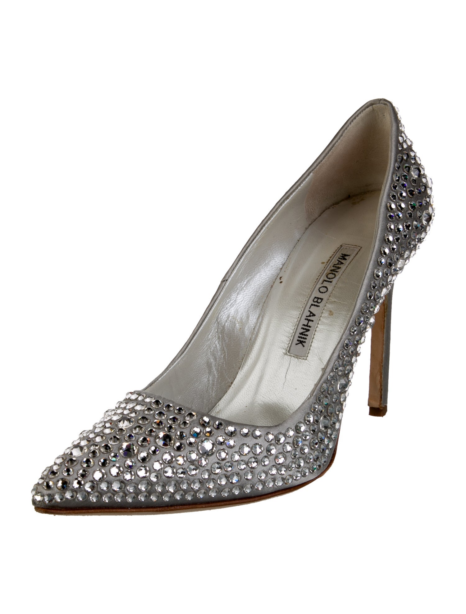 Manolo Blahnik Satin Crystal Embellishments Pumps
