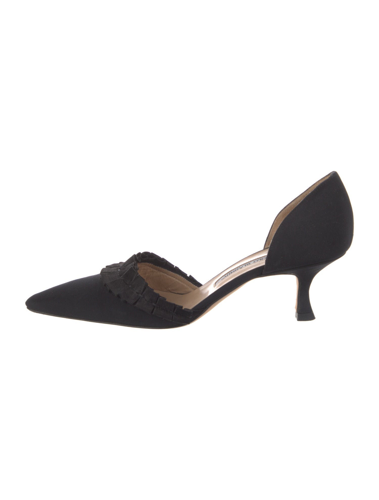 Manolo Blahnik Satin Ruffle Embellishment D'Orsay Pumps