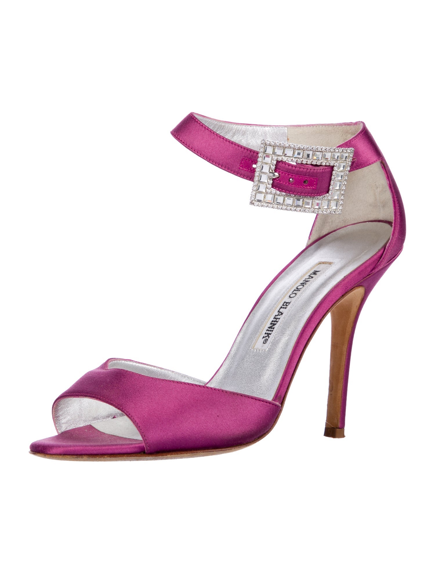 Manolo Blahnik Satin Crystal Embellishments Sandals