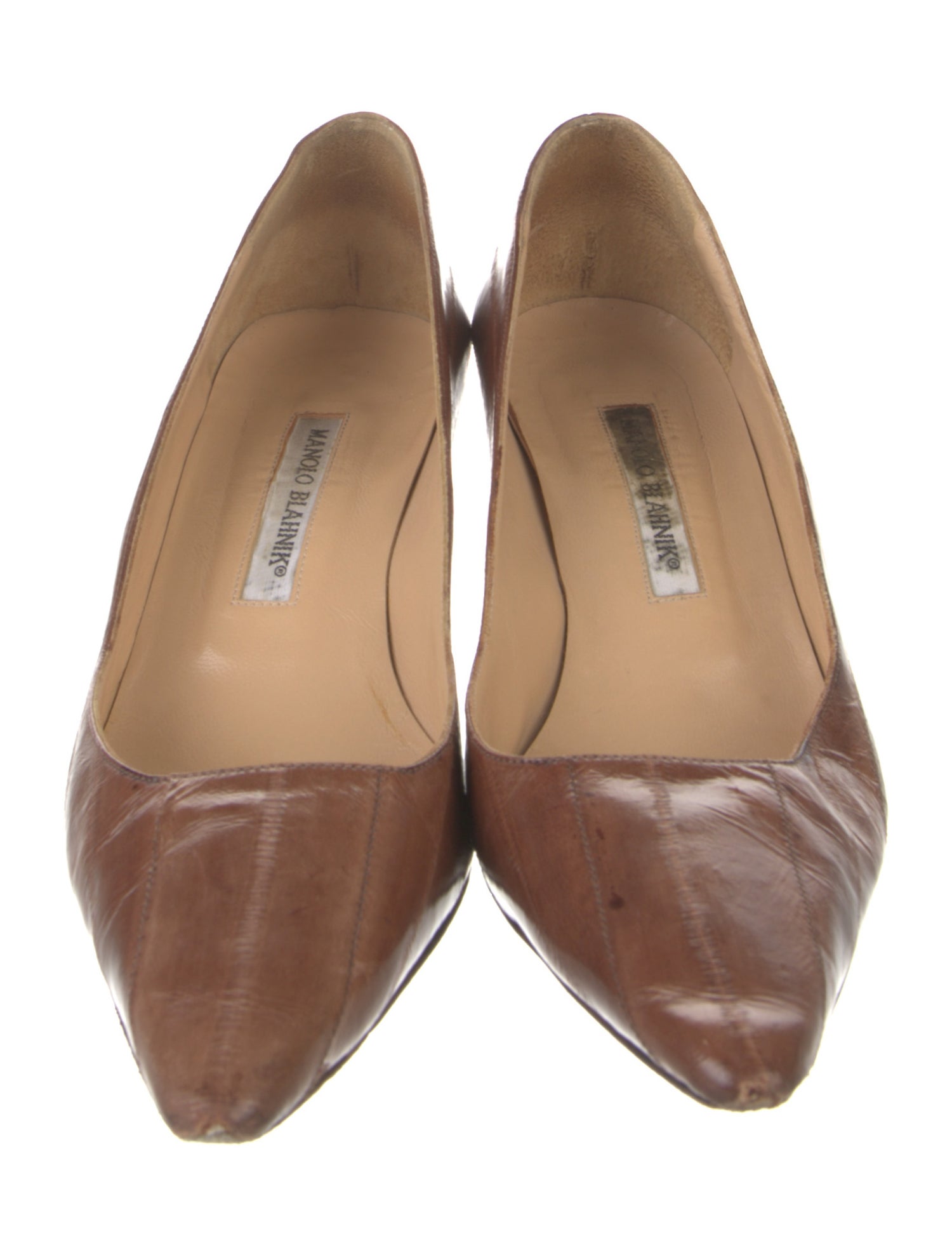 Manolo Blahnik Embossed Leather Cutout Accent Pumps