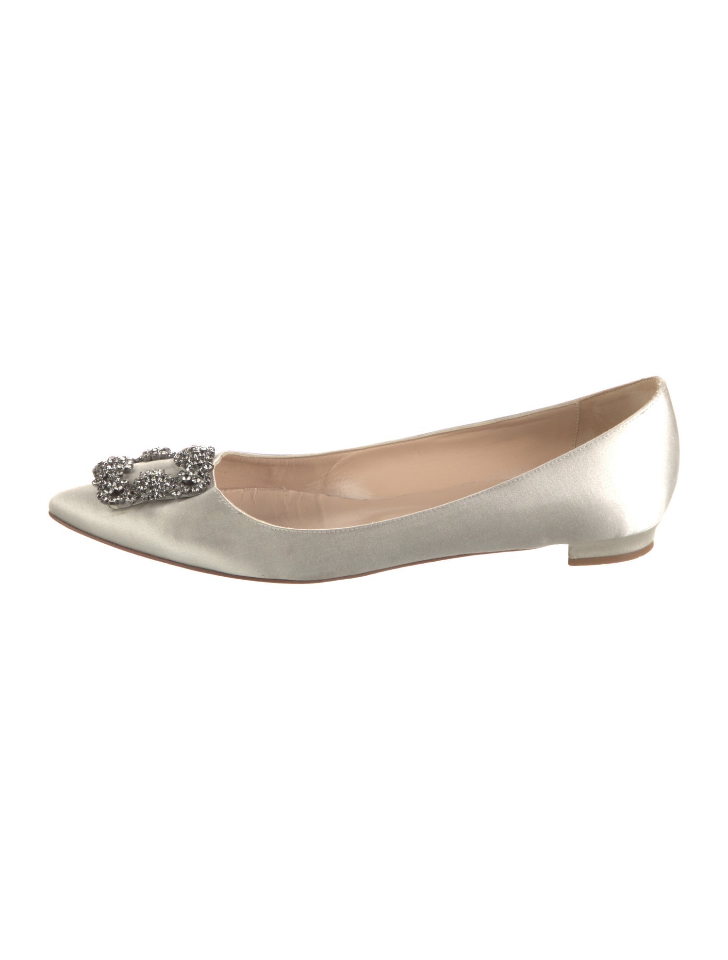 Manolo Blahnik Satin Crystal Embellishments Flats