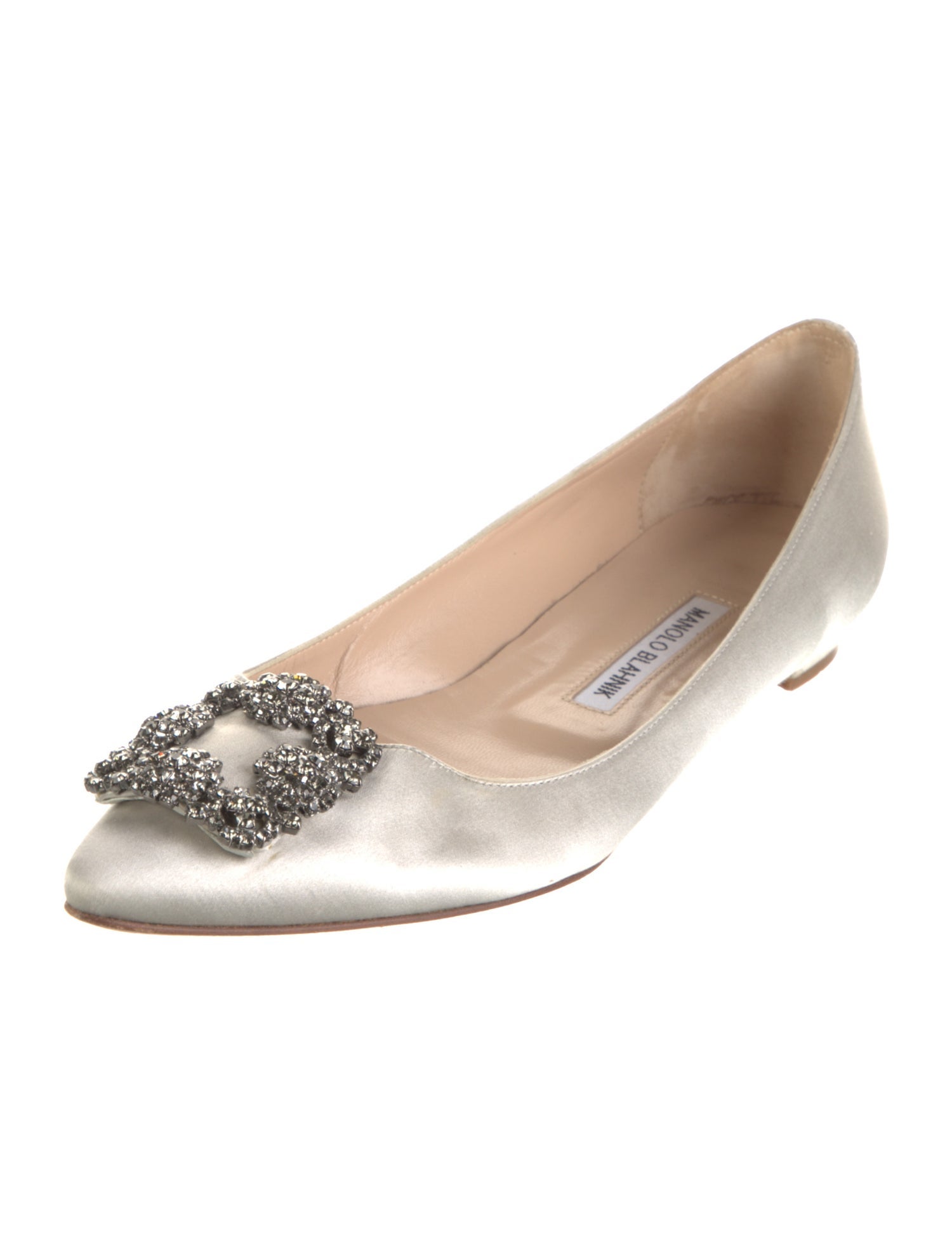 Manolo Blahnik Satin Crystal Embellishments Flats
