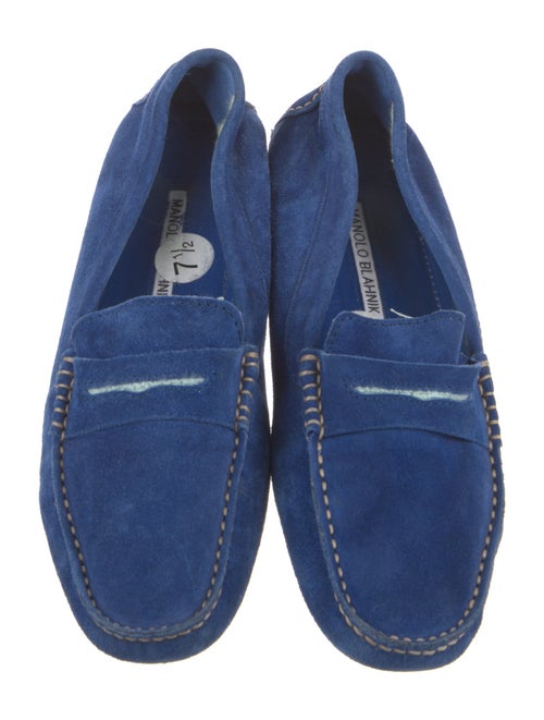 Manolo Blahnik Suede Whipstitch Trim Loafers