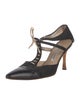 Manolo Blahnik Canvas Lasercut Accents T-Strap Pumps