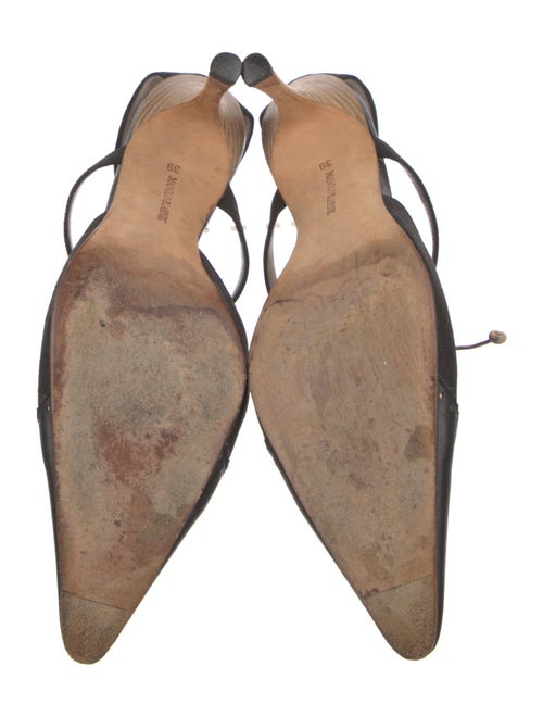 Manolo Blahnik Canvas Lasercut Accents T-Strap Pumps