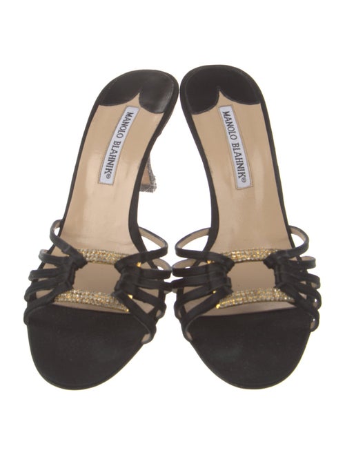 Manolo Blahnik Satin Crystal Embellishments Slides