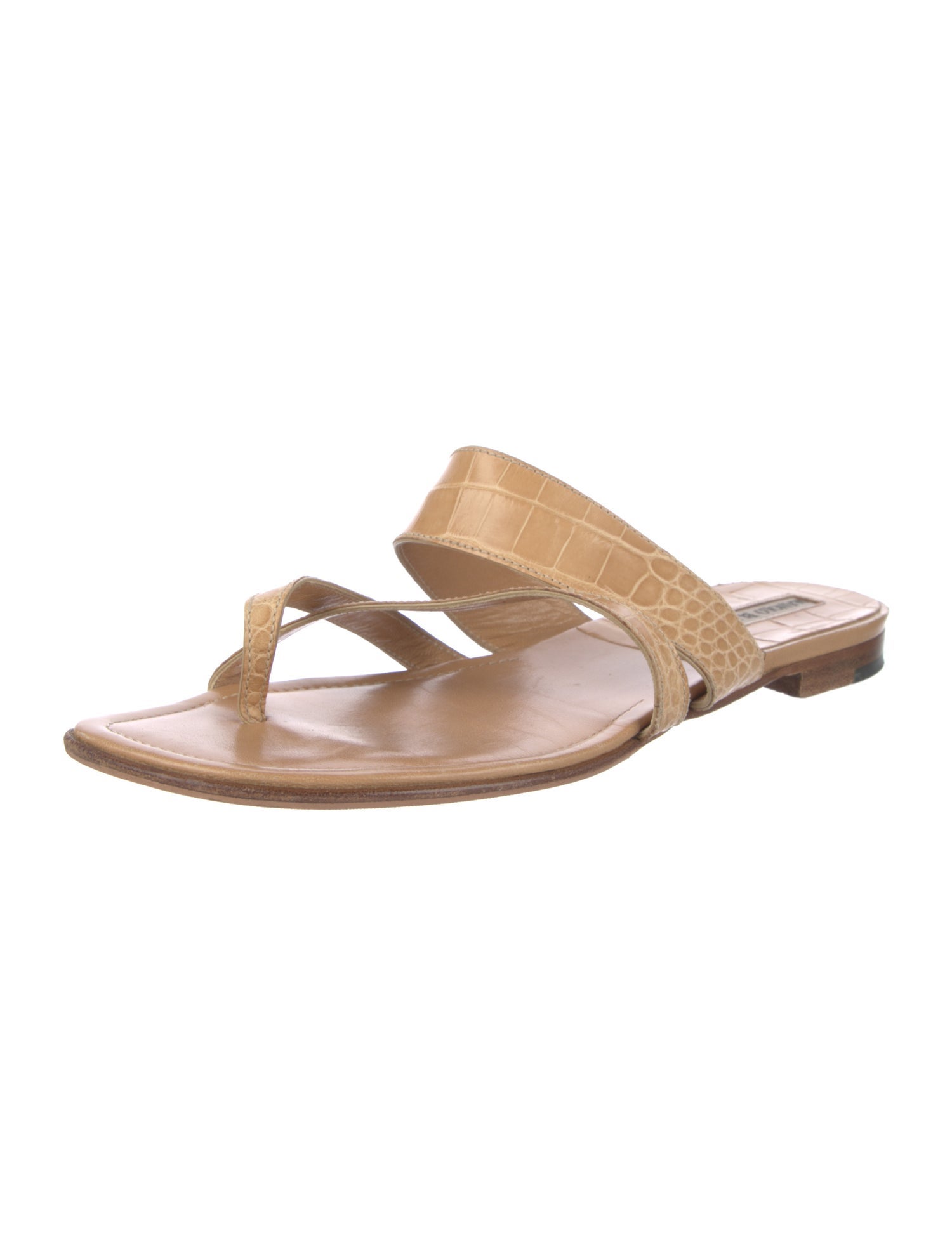 Manolo Blahnik Leather Animal Print Slides