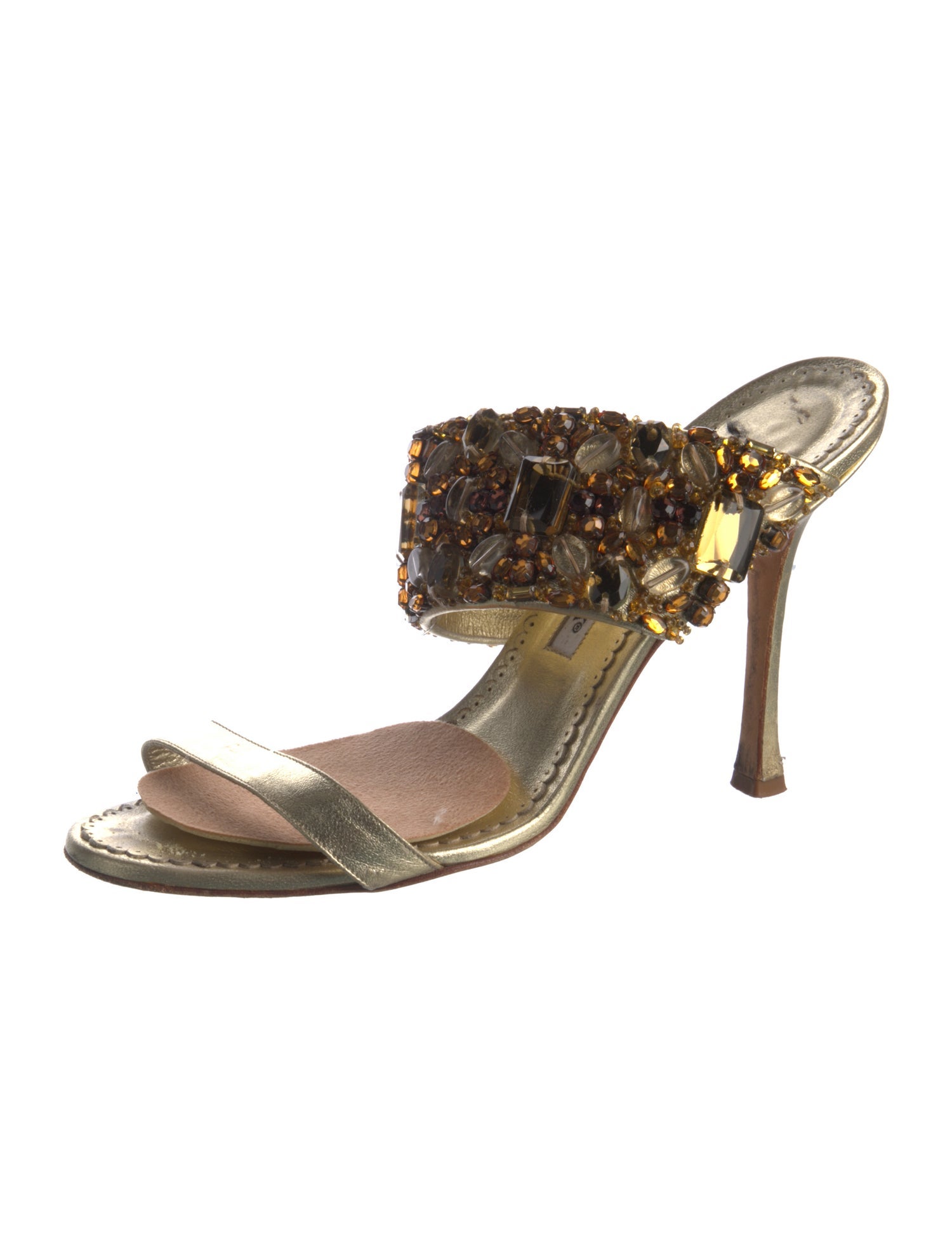 Manolo Blahnik Leather Printed Slides