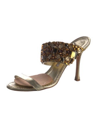 Manolo Blahnik Leather Printed Slides