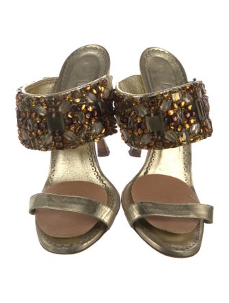 Manolo Blahnik Leather Printed Slides