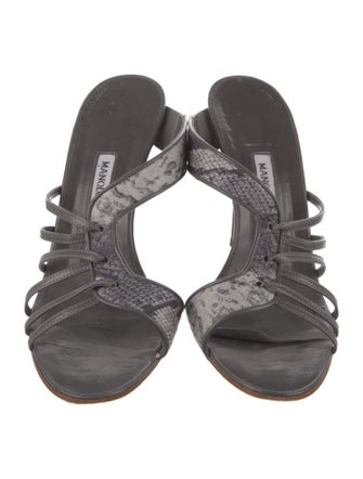 Manolo Blahnik Leather Animal Print Slides