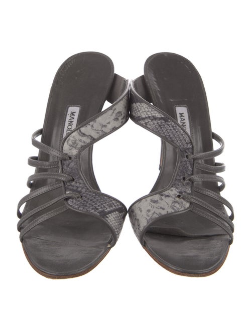 Manolo Blahnik Leather Animal Print Slides