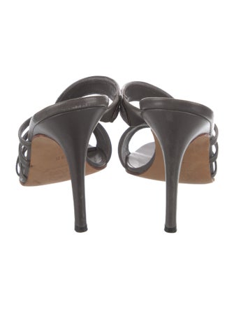 Manolo Blahnik Leather Animal Print Slides