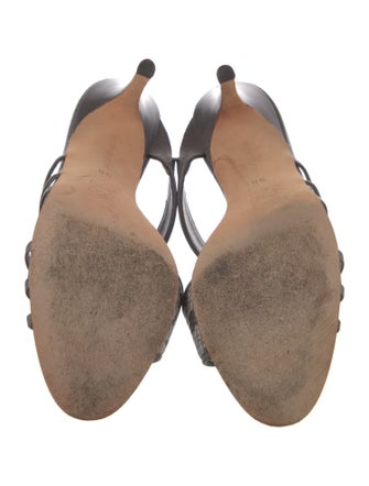 Manolo Blahnik Leather Animal Print Slides