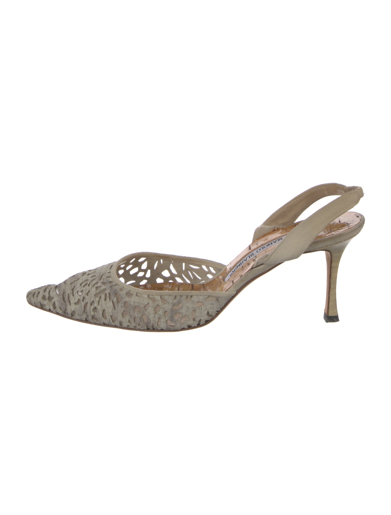 Manolo Blahnik Suede Lace Pattern Slingback Pumps