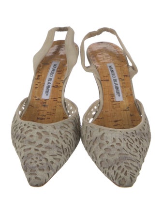 Manolo Blahnik Suede Lace Pattern Slingback Pumps