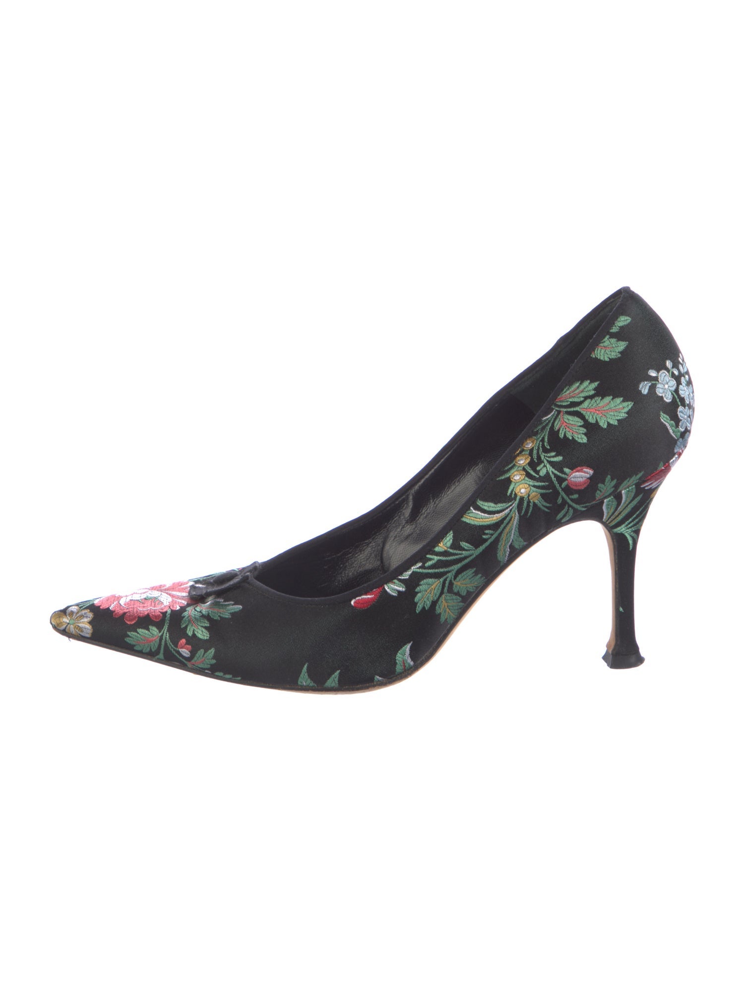 Manolo Blahnik Satin Floral Print Pumps