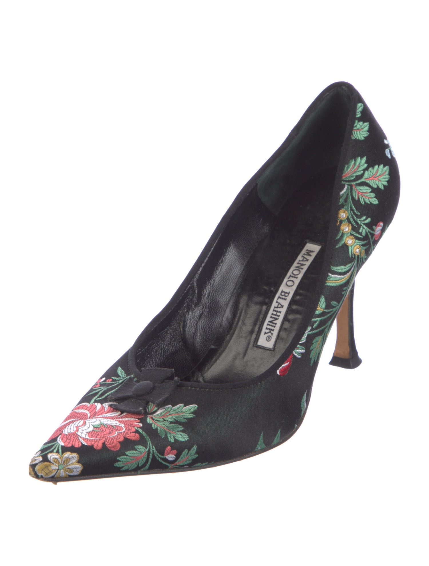 Manolo Blahnik Satin Floral Print Pumps
