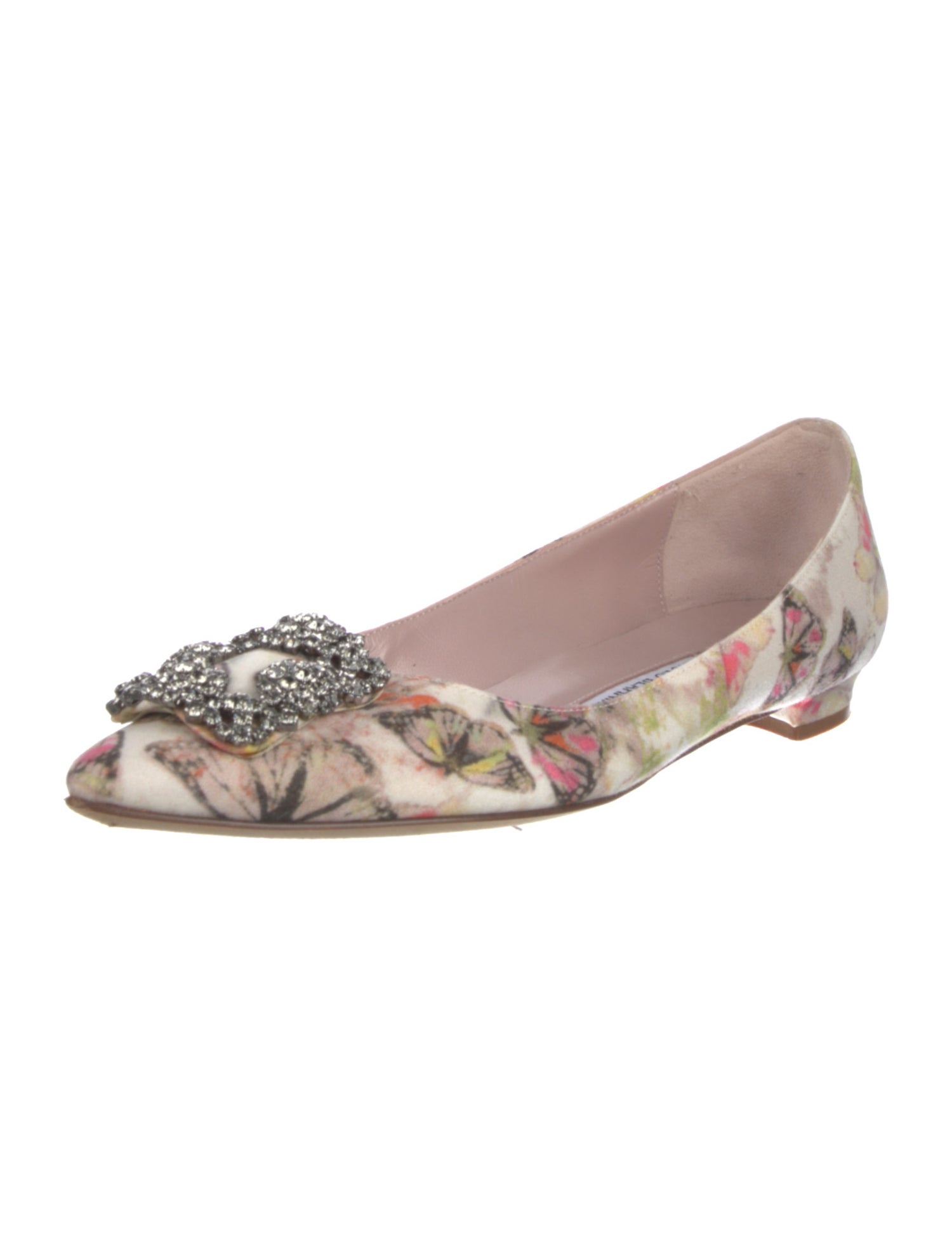 Manolo Blahnik Floral Print Crystal Embellishments Flats