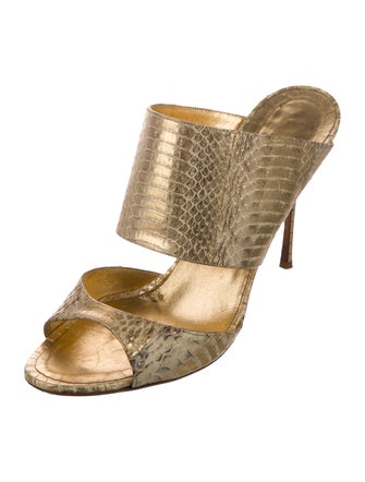 Manolo Blahnik Snakeskin Animal Print Slides