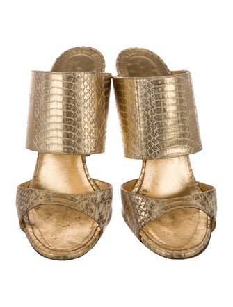 Manolo Blahnik Snakeskin Animal Print Slides