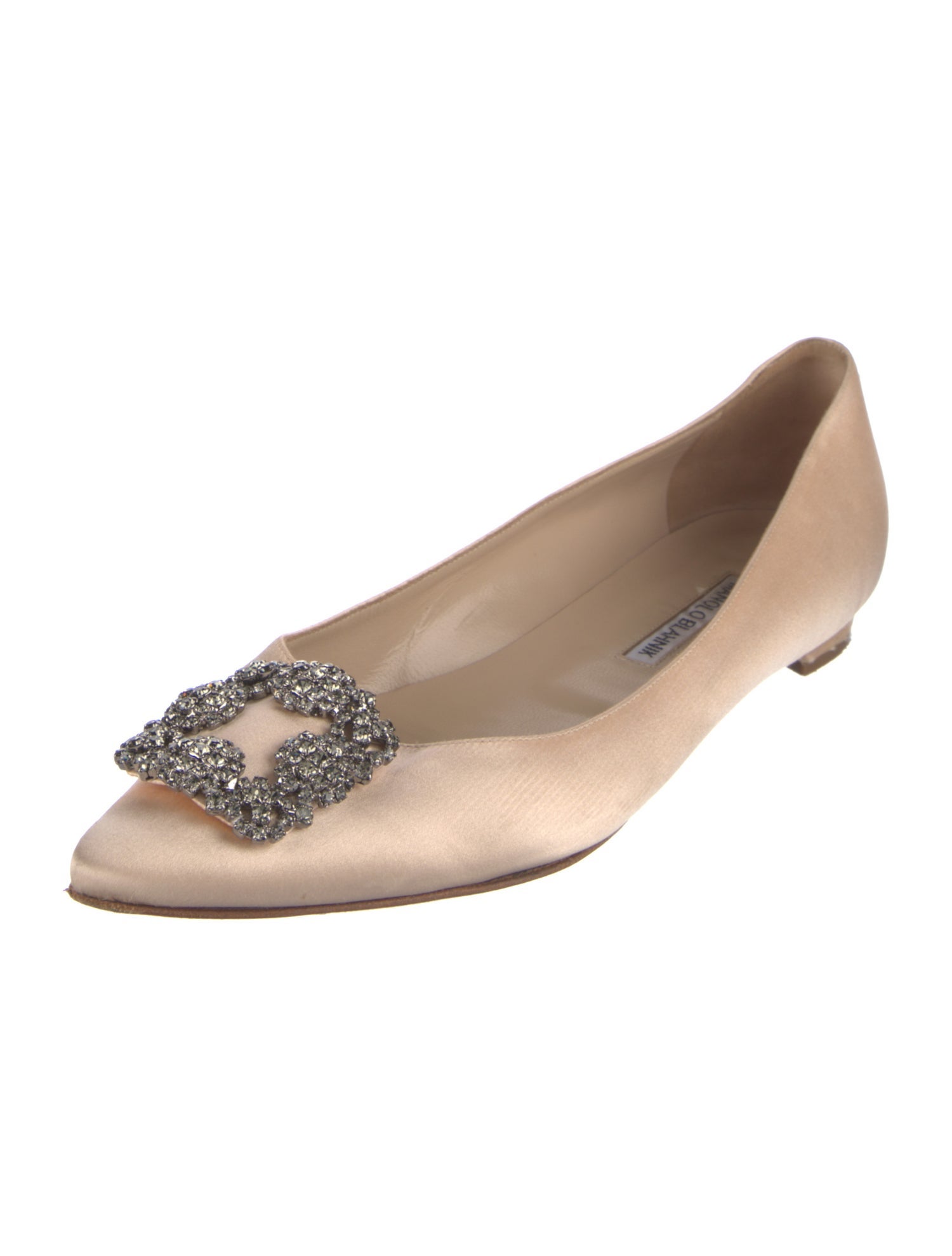 Manolo Blahnik Satin Crystal Embellishments Flats