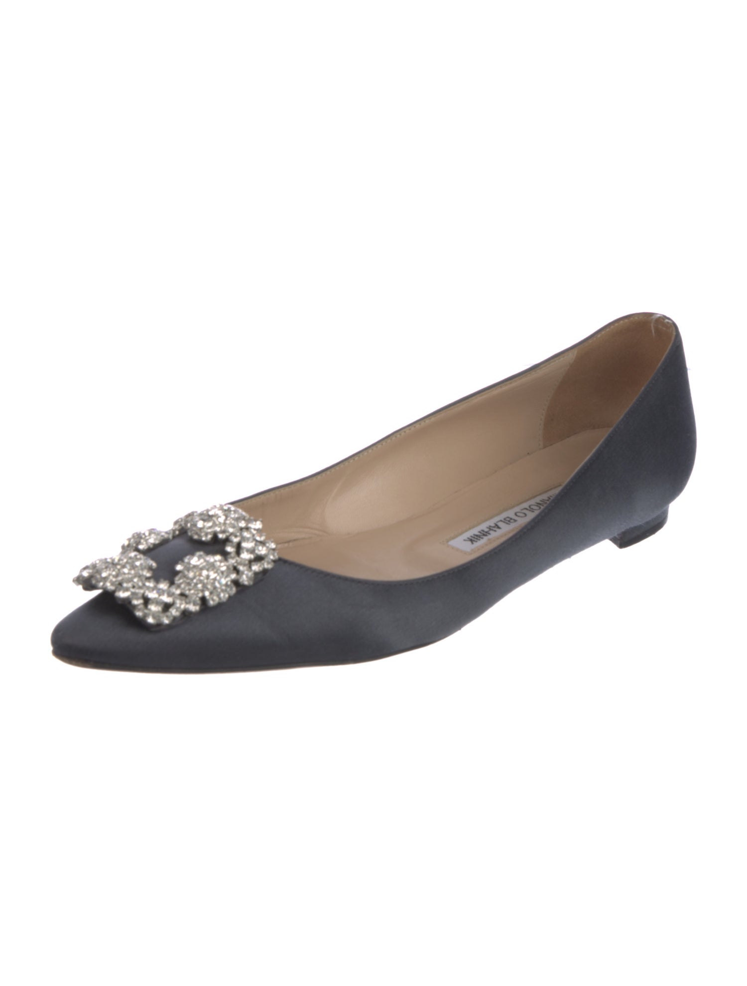 Manolo Blahnik Satin Crystal Embellishments Flats