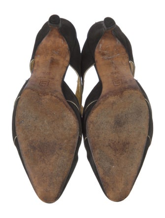 Manolo Blahnik Faux Pearl Accents Suede Mules