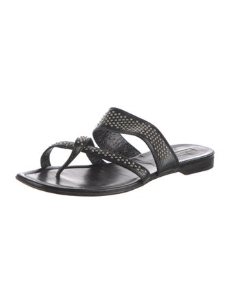 Manolo Blahnik Leather Studded Accents Slides