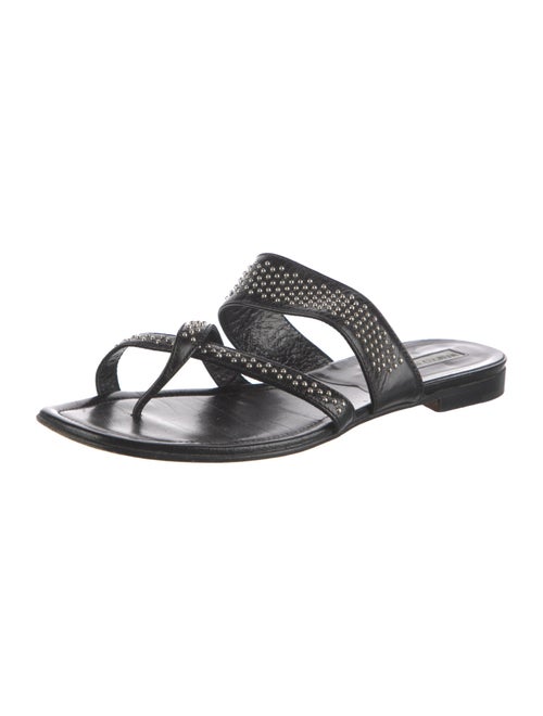 Manolo Blahnik Leather Studded Accents Slides