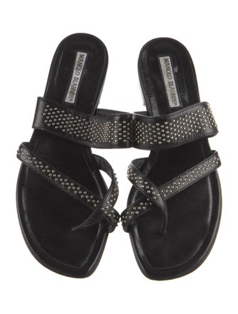 Manolo Blahnik Leather Studded Accents Slides