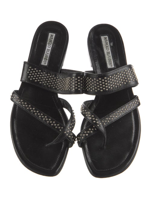 Manolo Blahnik Leather Studded Accents Slides