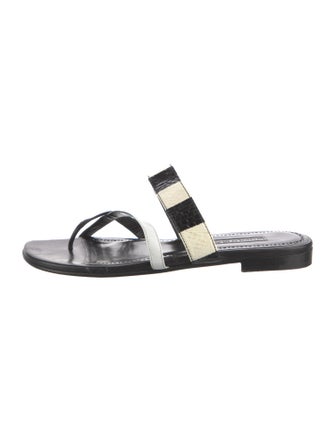 Manolo Blahnik Leather Colorblock Pattern Slides