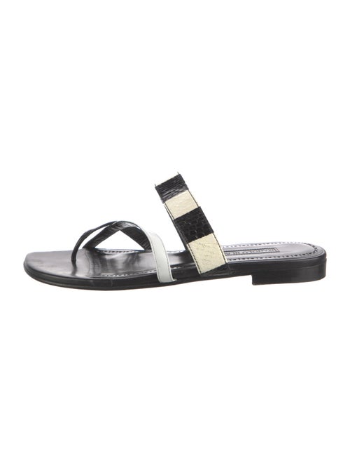 Manolo Blahnik Leather Colorblock Pattern Slides