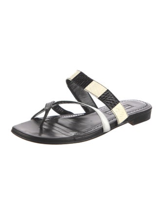 Manolo Blahnik Leather Colorblock Pattern Slides