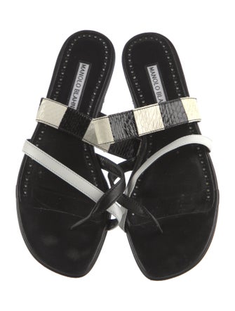 Manolo Blahnik Leather Colorblock Pattern Slides