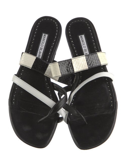 Manolo Blahnik Leather Colorblock Pattern Slides
