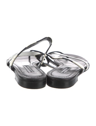 Manolo Blahnik Leather Colorblock Pattern Slides