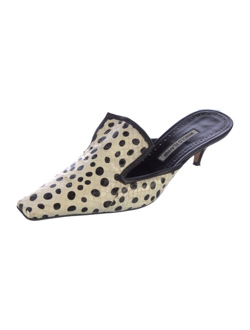 Manolo Blahnik Ponyhair Polka Dot Print Mules