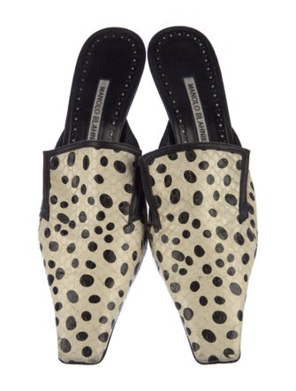 Manolo Blahnik Ponyhair Polka Dot Print Mules