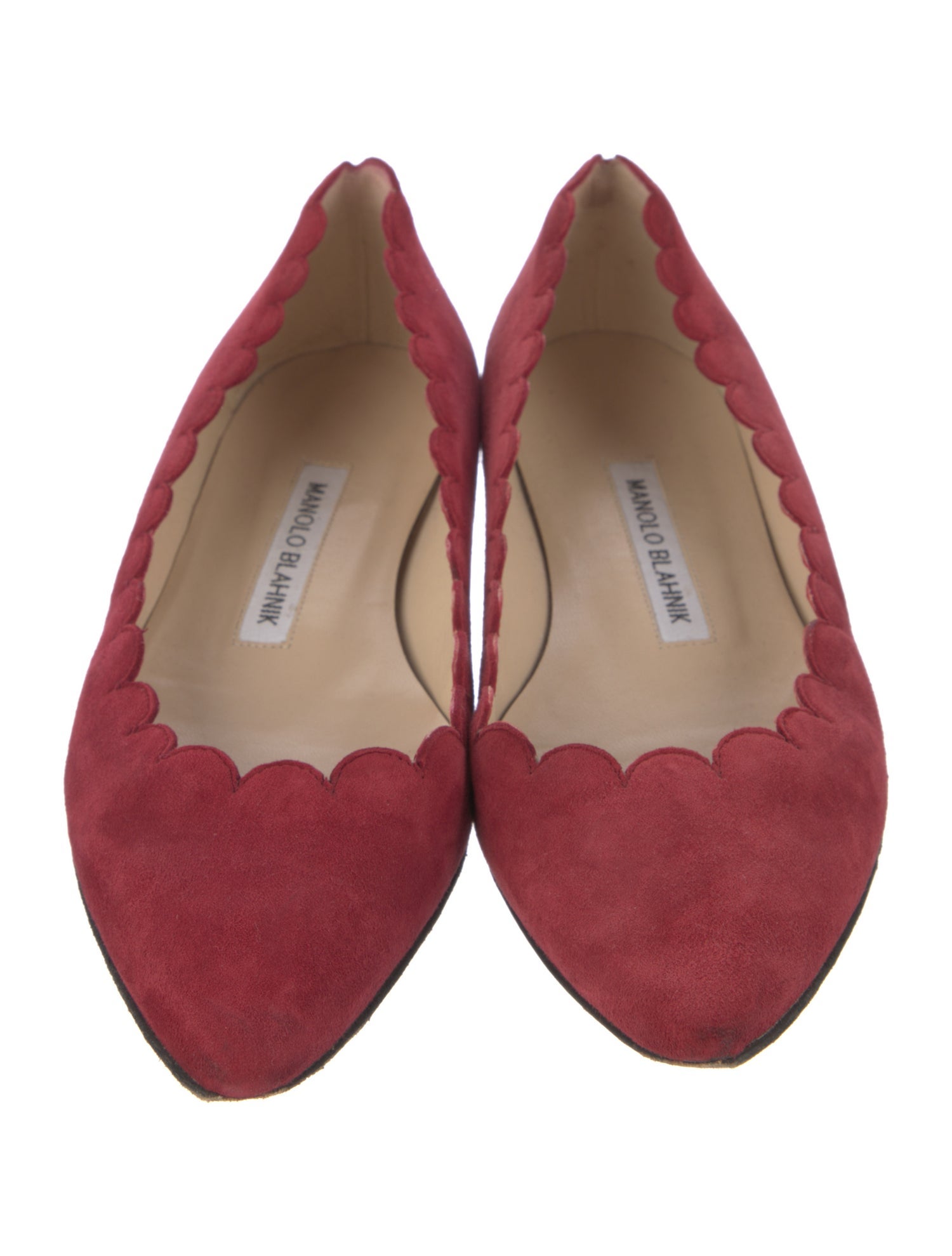 Manolo Blahnik Suede Scalloped Accent Flats