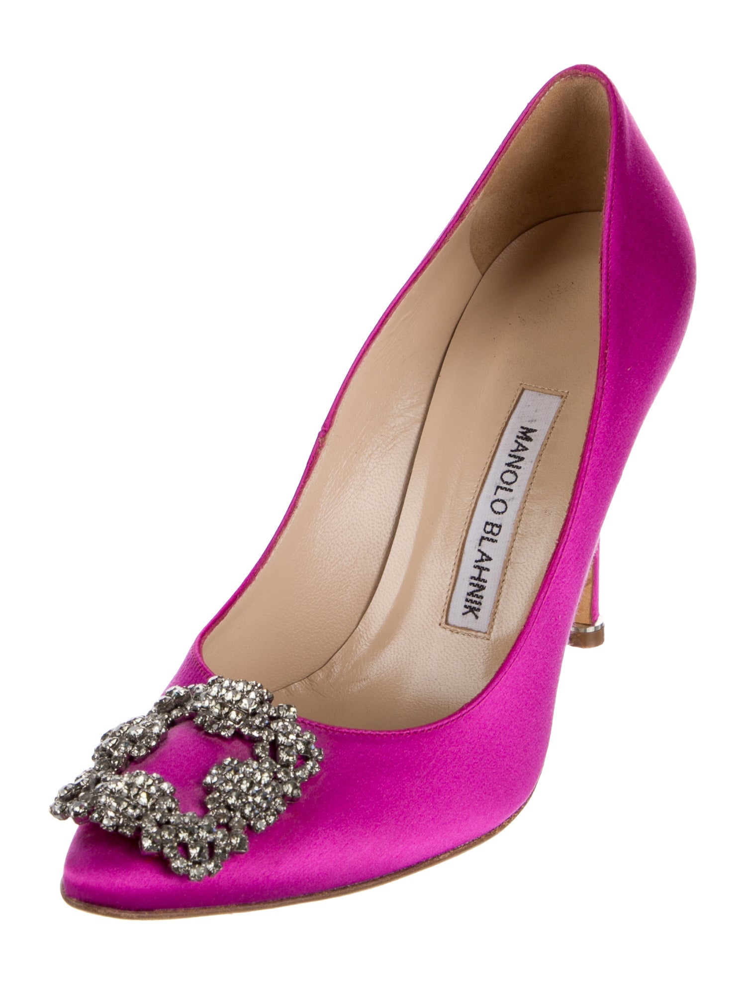 Manolo Blahnik Satin Crystal Embellishments Pumps