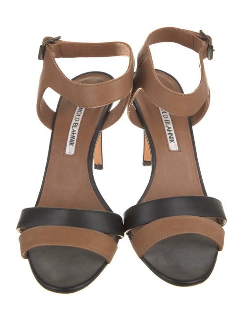 Manolo Blahnik Leather Colorblock Pattern Slingback Sandals