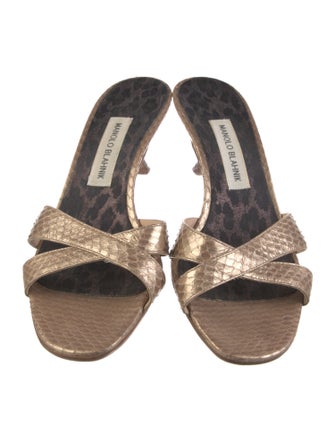 Manolo Blahnik Snakeskin Animal Print Slides
