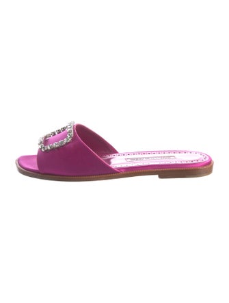 Manolo Blahnik Satin Crystal Embellishments Slides